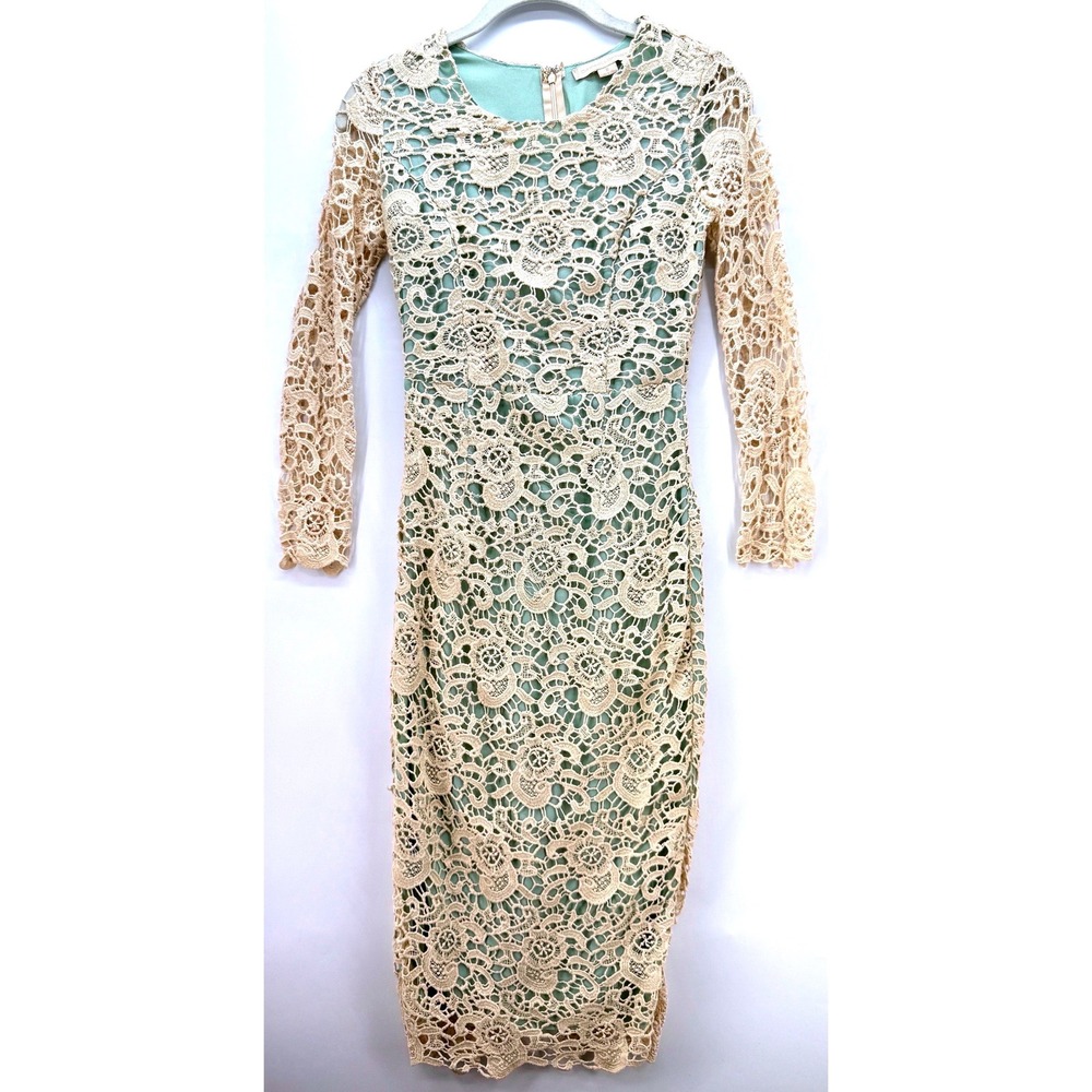 Anthropologie Champagne Strawberry Crochet Dress Sz‎ 0 Cottagecore Boho Coquette